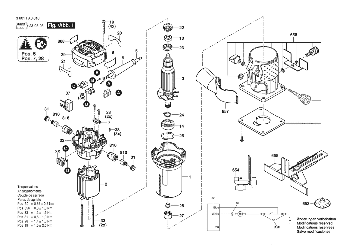 Diagram 1 Diagram and Parts List for GLF55-25 3601FA0010 Bosch Router