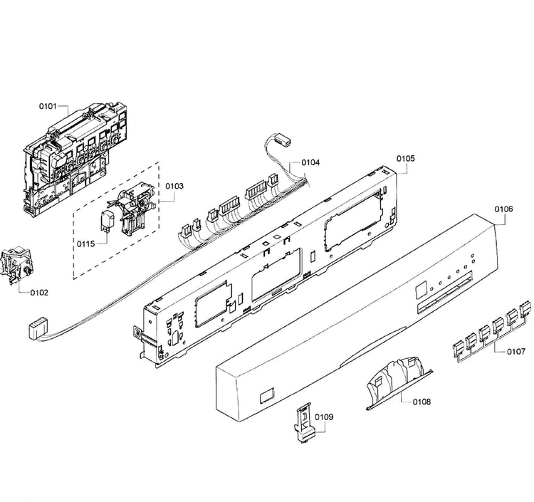 Control Panel Diagram and Parts List for SHE43F15UC 64 Bosch Dishwasher