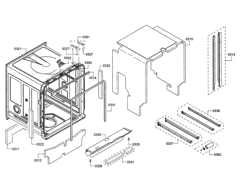 Tub/Trim Diagram and Parts List for SHXM78W55N 10 Bosch Dishwasher
