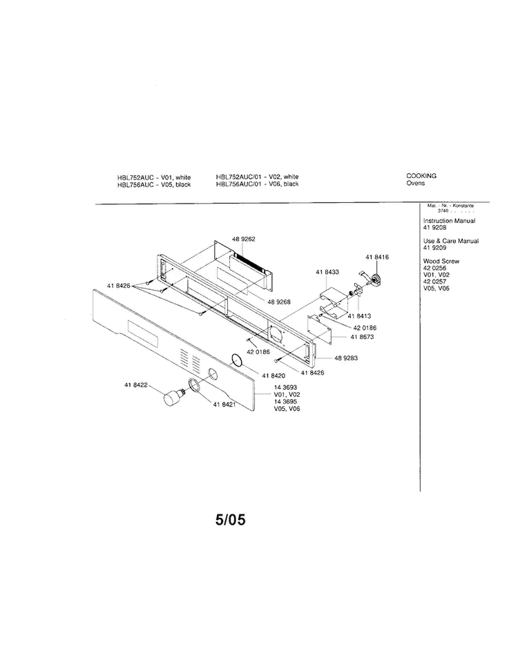 Fascia Panel Diagram and Parts List for HBL756AUC 01 Bosch Wall Oven