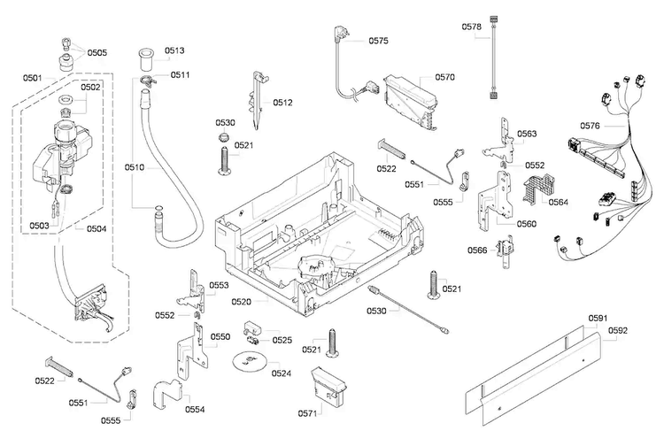 Base Assy Diagram and Parts List for DWHD650GPR 16 Thermador Dishwasher