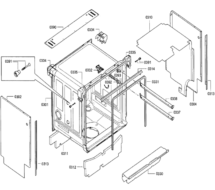 Cabinet Diagram and Parts List for SGE68U55UC B3 Bosch Dishwasher