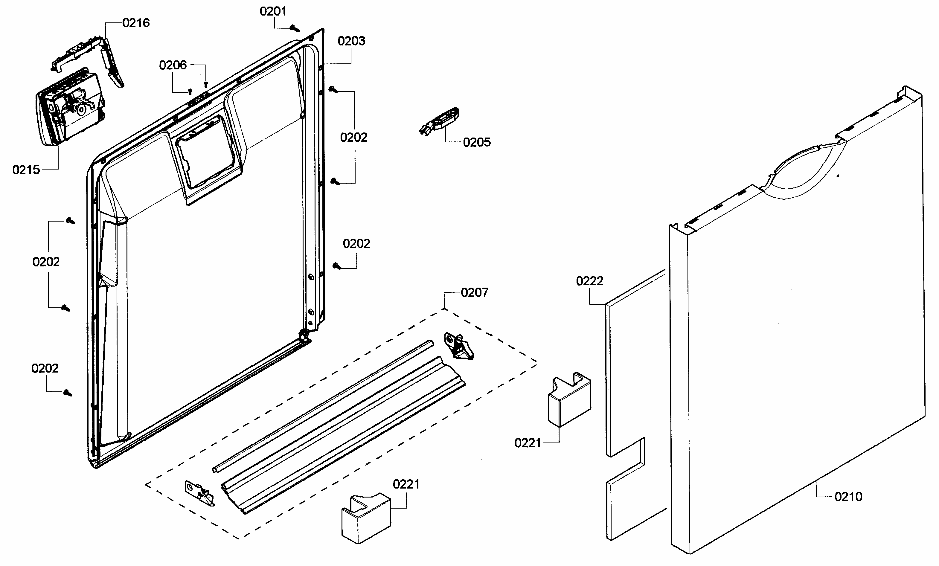 Door Assy Diagram and Parts List for S36KMK15UC 05 Bosch Dishwasher