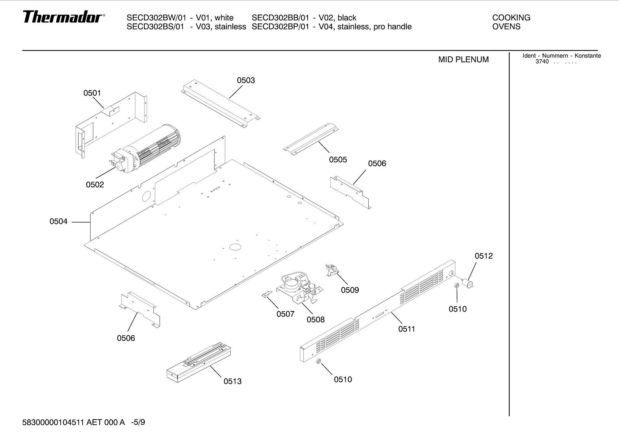 10 - MID PLENUM Diagram and Parts List for SECD302BS01  Bosch Range
