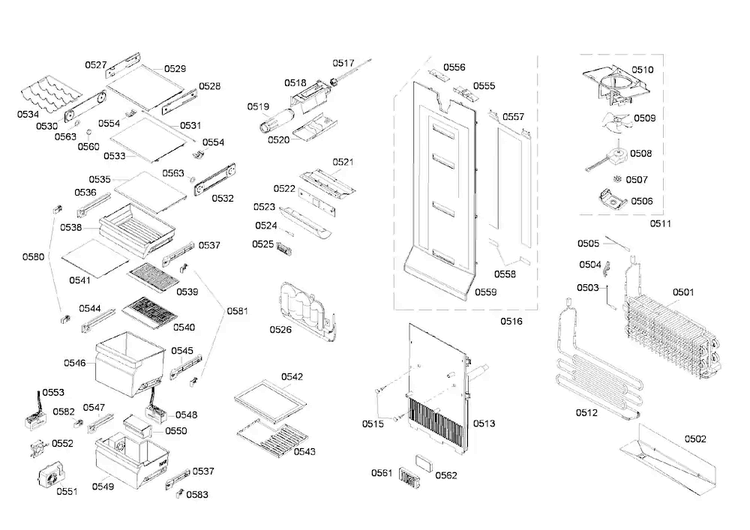 Refrigerator Diagram and Parts List for B22CS80SNS 03 Bosch Refrigerator