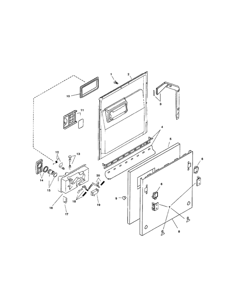 Door Assembly Diagram and Parts List for SHI6805UC 11 Bosch Dishwasher