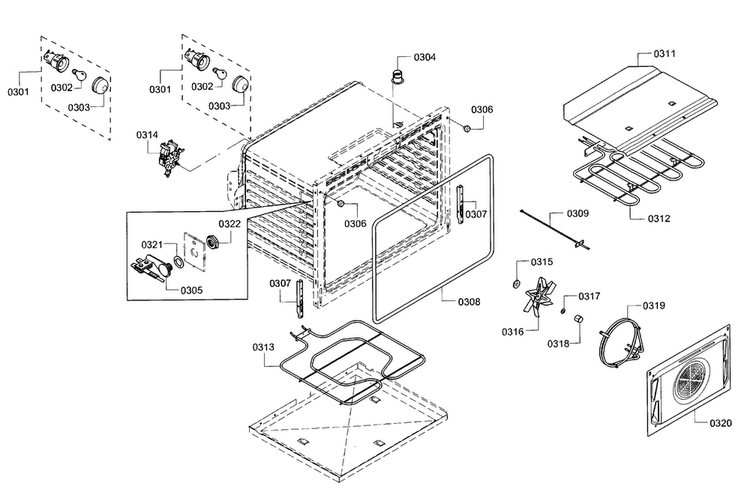 Cavity & Convection Diagram and Parts List for HEIP054U 02 Bosch Range