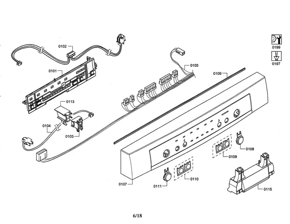 Controller/Facia Panel Diagram and Parts List for SHE3ARL5UC 12 Bosch Dishwasher