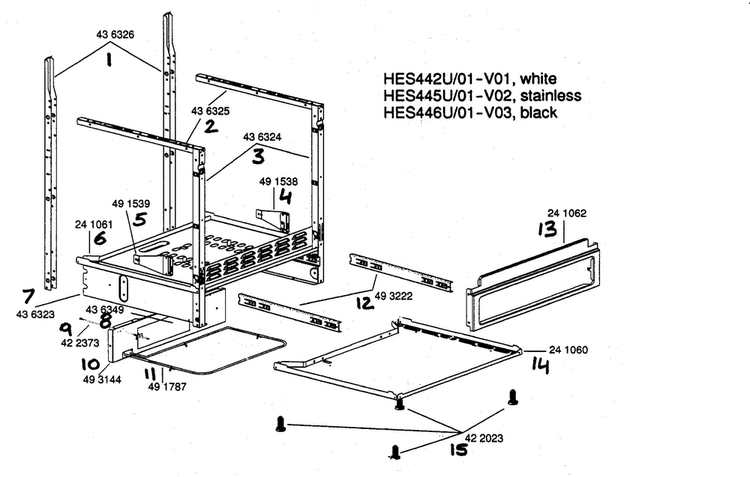 Support Assy Diagram and Parts List for HES445U 01 Bosch Range