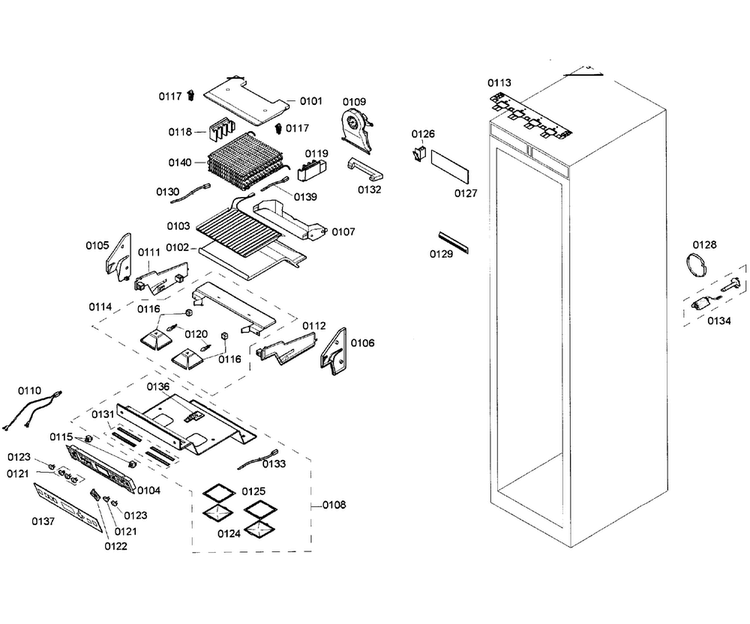 Cabinet Parts Diagram and Parts List for T18ID80NRP 20 Thermador Freezer