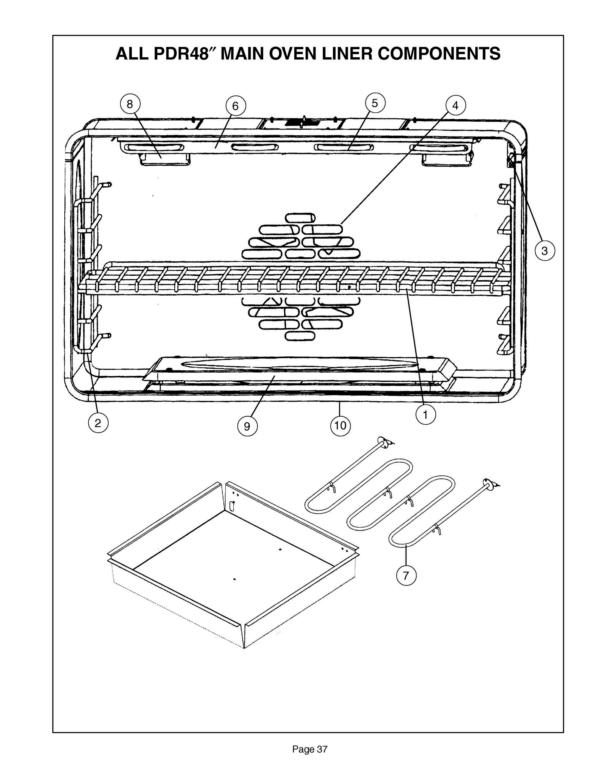 36 - MAIN OVEN LINER Diagram and Parts List for PDR484GGZS  Bosch Range
