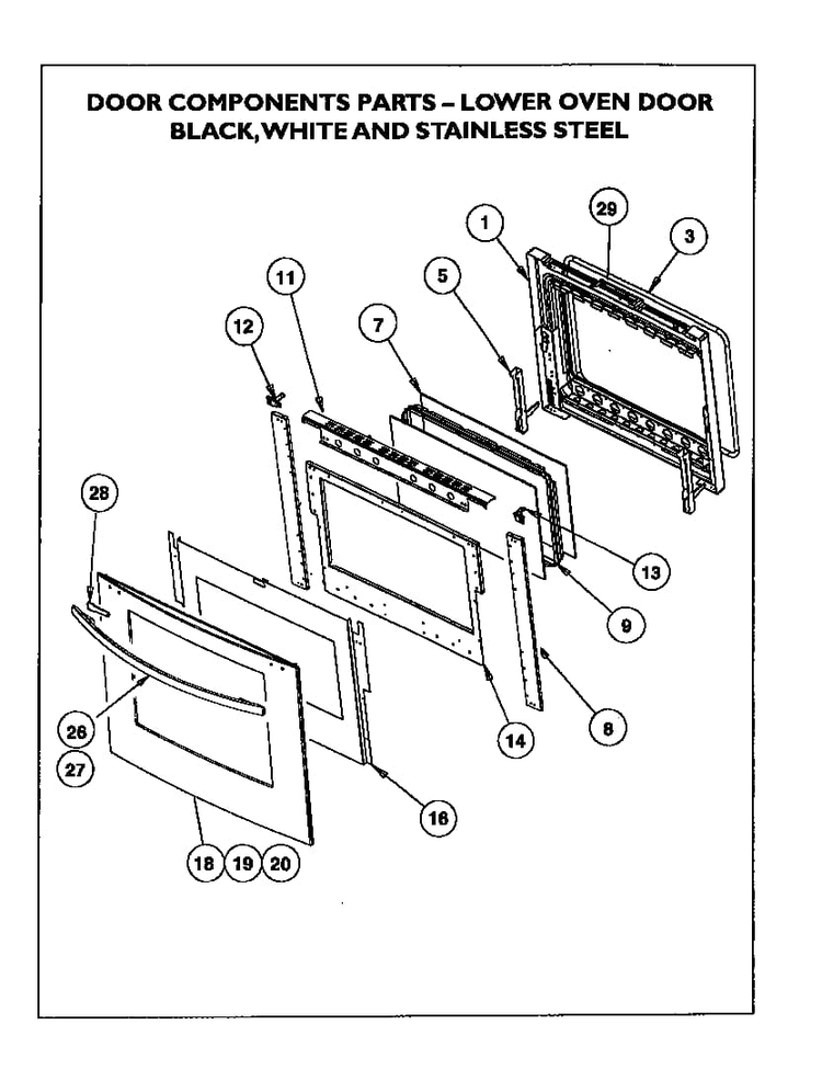 Door Components Diagram and Parts List for CM302B  Thermador Range