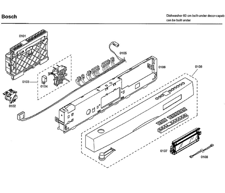 Control Panel Diagram and Parts List for SHE66C02UC 36 Bosch Dishwasher