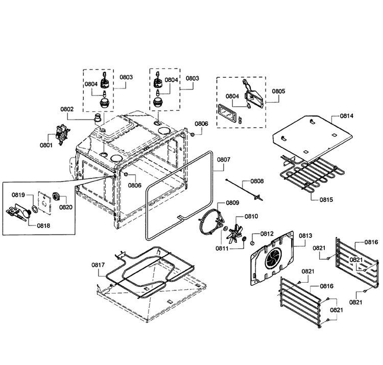 Oven Assy Diagram and Parts List for HBL8750UC 10 Bosch Microwave Oven Combo