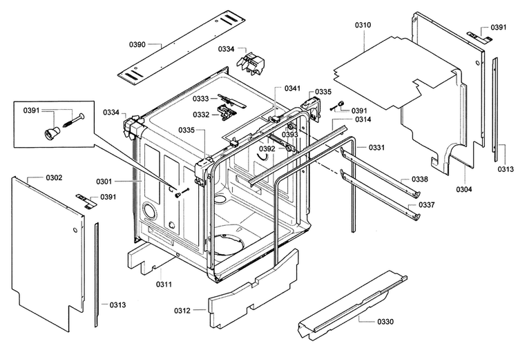 Frame Diagram and Parts List for SHE9PT55UC 74 Bosch Dishwasher