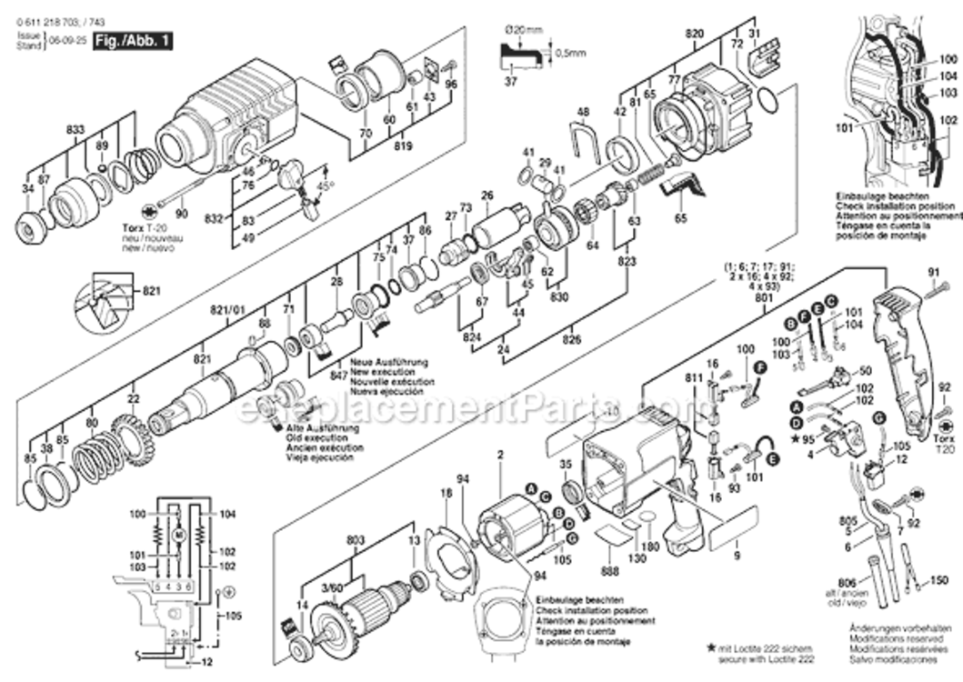Page A Diagram and Parts List for GBH2-24DSR 0611218734 Bosch Demolition Hammer