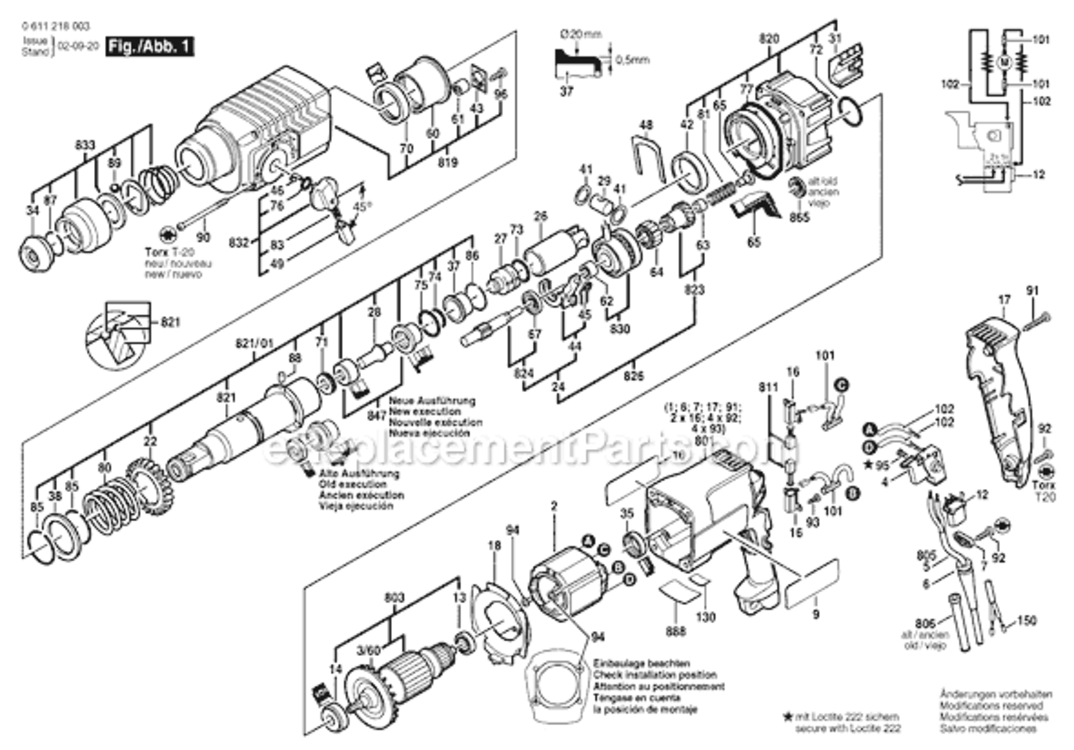 Page A Diagram and Parts List for GBH2-24DS 0611218034 Bosch Demolition Hammer