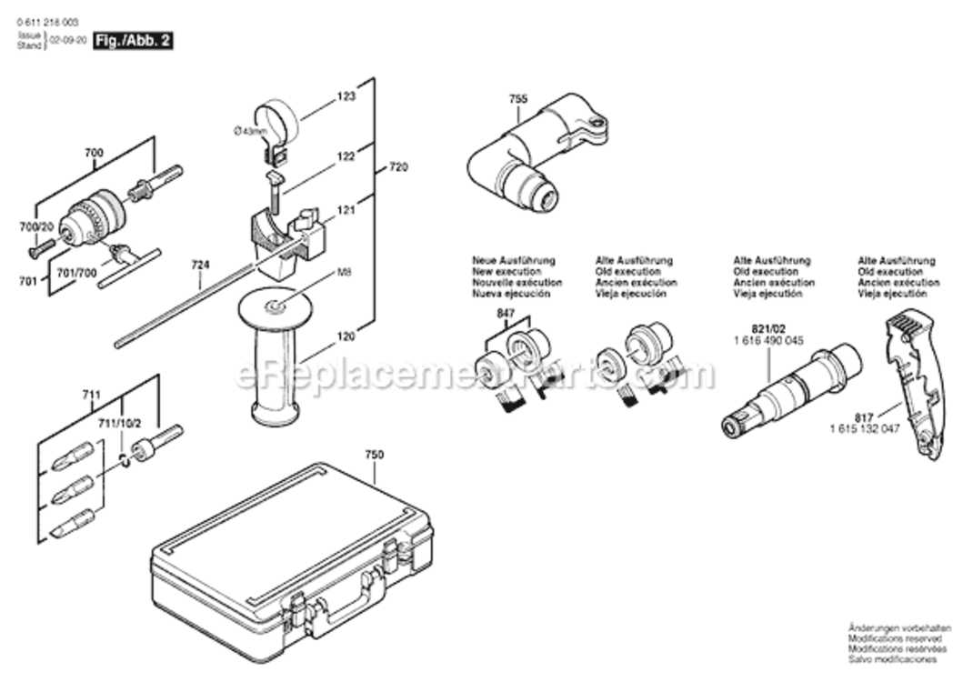 Page B Diagram and Parts List for GBH2-24DS 0611218034 Bosch Demolition Hammer