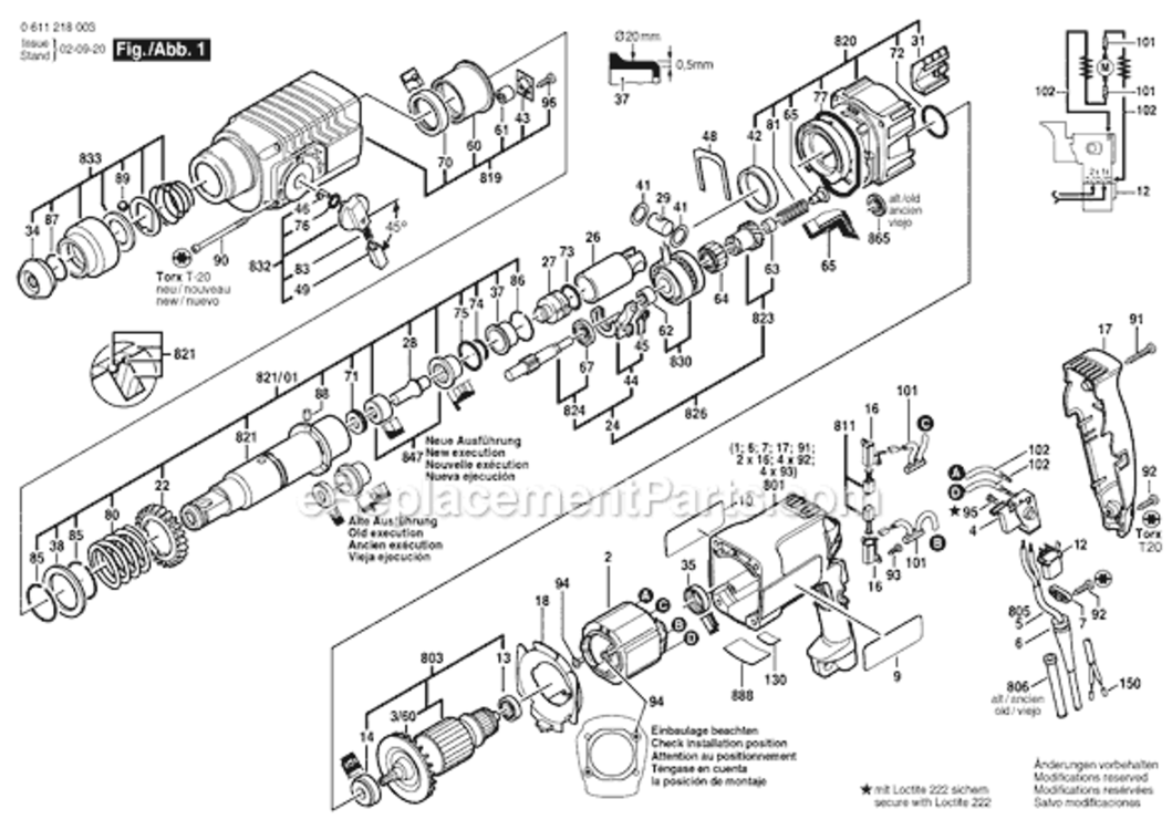Page A Diagram and Parts List for GBH2-24DS 0611218039 Bosch Demolition Hammer