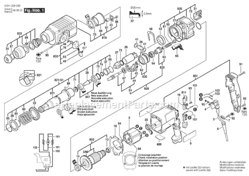 Page A Diagram and Parts List for GBH2-24DS 0611228039 Bosch Demolition Hammer