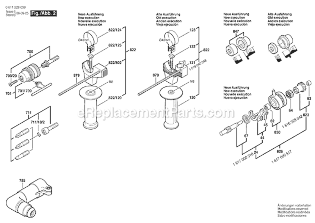Page B Diagram and Parts List for GBH2-24DS 0611228039 Bosch Demolition Hammer