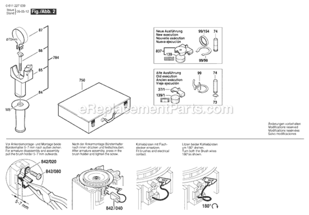 Page B Diagram and Parts List for GBH38 0611227039 Bosch Demolition Hammer