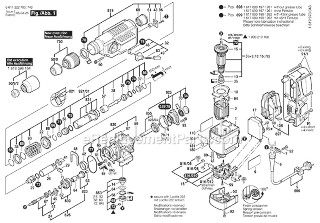 Page A Diagram and Parts List for GBH4DSC 0611222734 Bosch Demolition Hammer