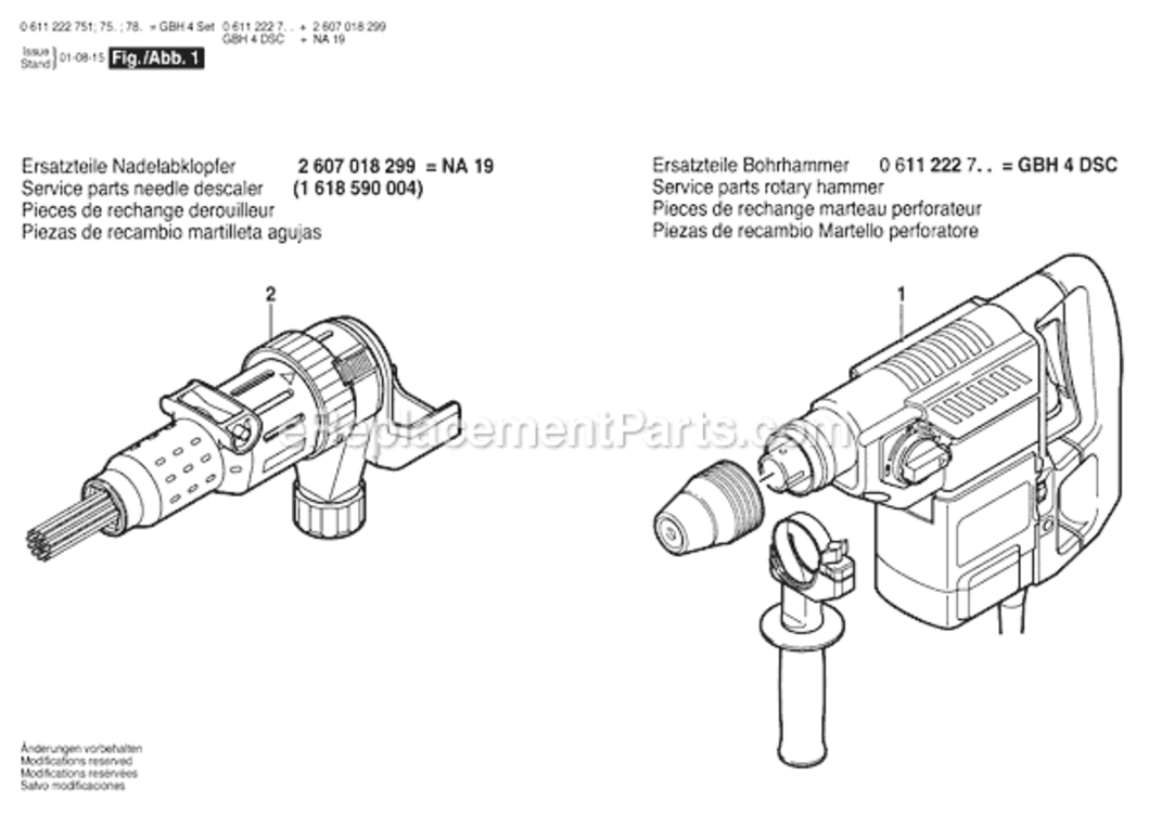 Page A Diagram and Parts List for GBH4DSC 0611222753 Bosch Demolition Hammer