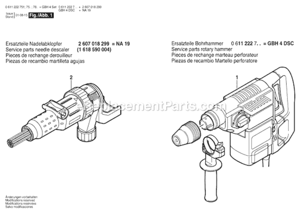 Page A Diagram and Parts List for GBH4DSC 0611222758 Bosch Demolition Hammer