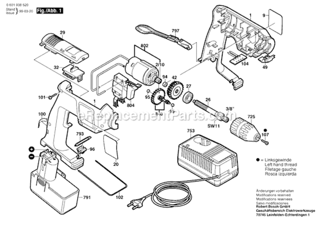 Page A Diagram and Parts List for GBM12VES-2 06019385B5 Bosch Cordless Drill