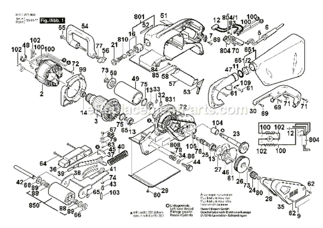 Page A Diagram and Parts List for GBS100A 0601276903 Bosch Belt or Drum Sander
