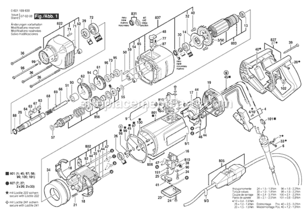 Page A Diagram and Parts List for GDB1600WE 0601189639 Bosch Electric Drill