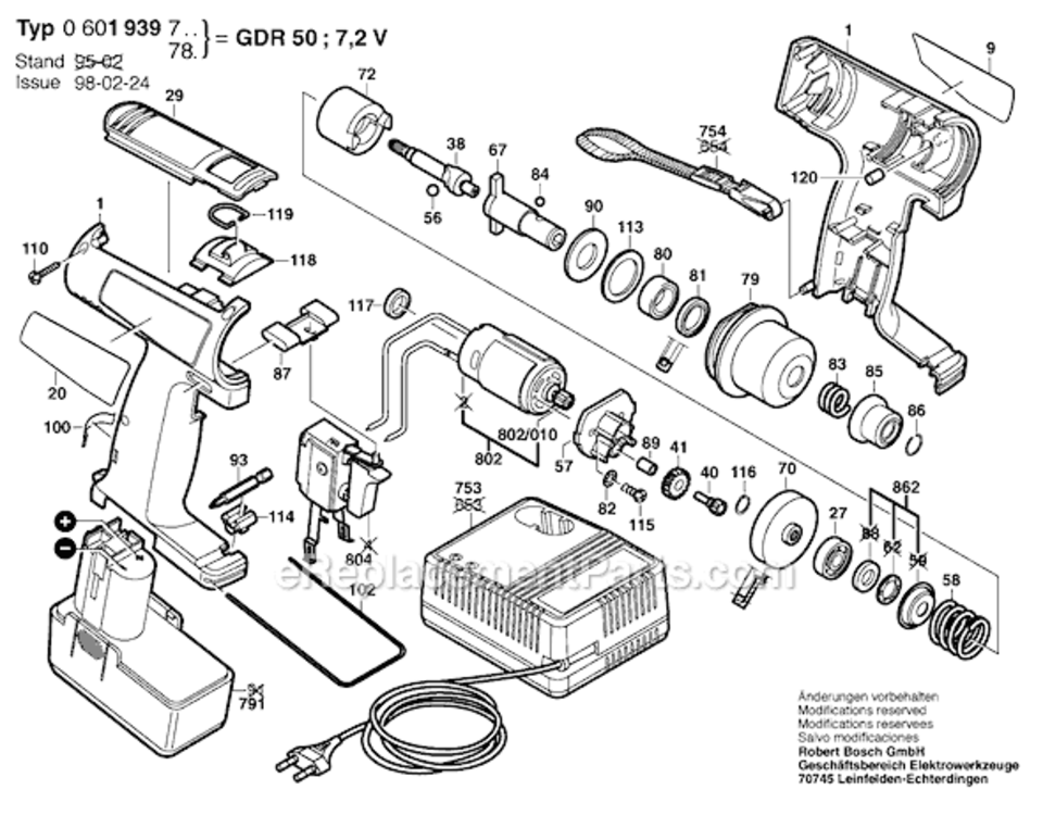Page A Diagram and Parts List for GDR50 0601939787 Bosch Impact Driver