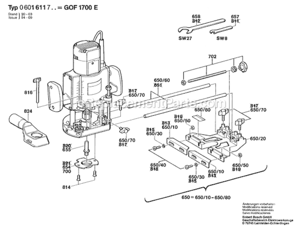 Page B Diagram and Parts List for GOF1700E 0601611761 Bosch Router