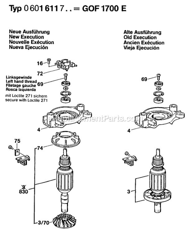 Page C Diagram and Parts List for GOF1700E 0601611761 Bosch Router