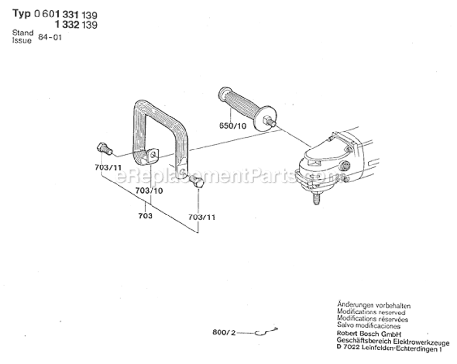 Page B Diagram and Parts List for GR 0601331139 Bosch Angle Grinder