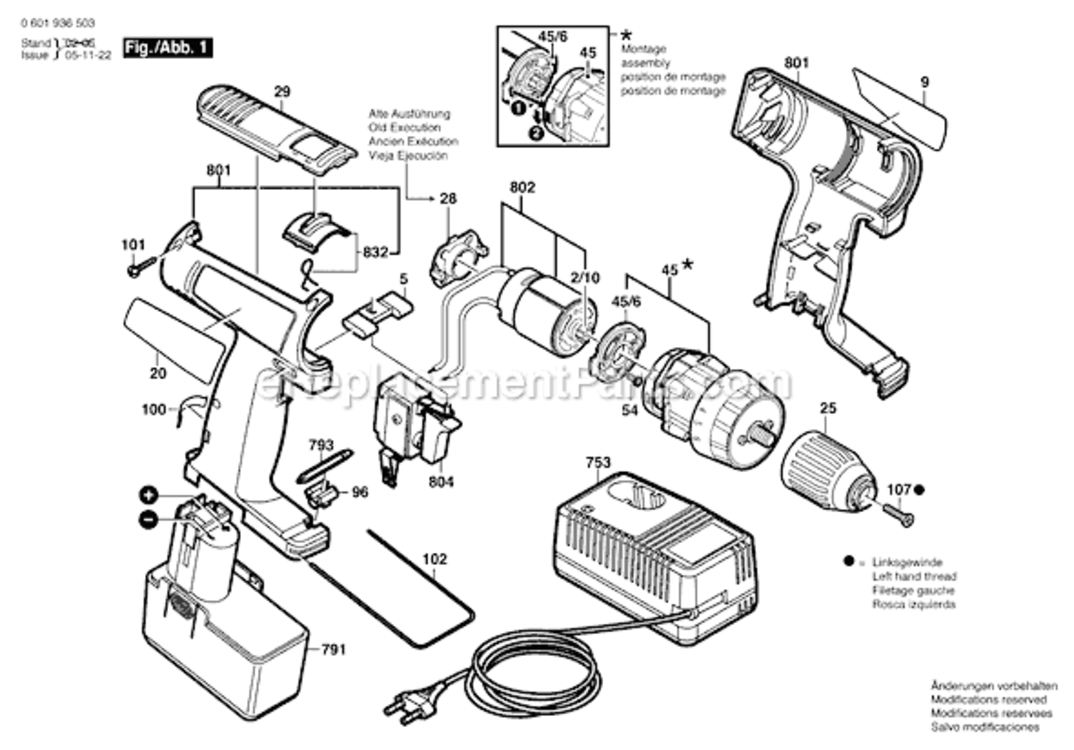Page A Diagram and Parts List for GSR12VES-2 06019365B5 Bosch Cordless Drill