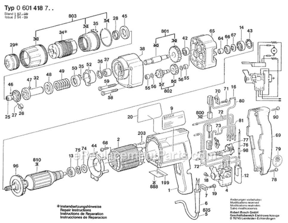 Page A Diagram and Parts List for GSR8-6KE 0601418734 Bosch Cordless Drill