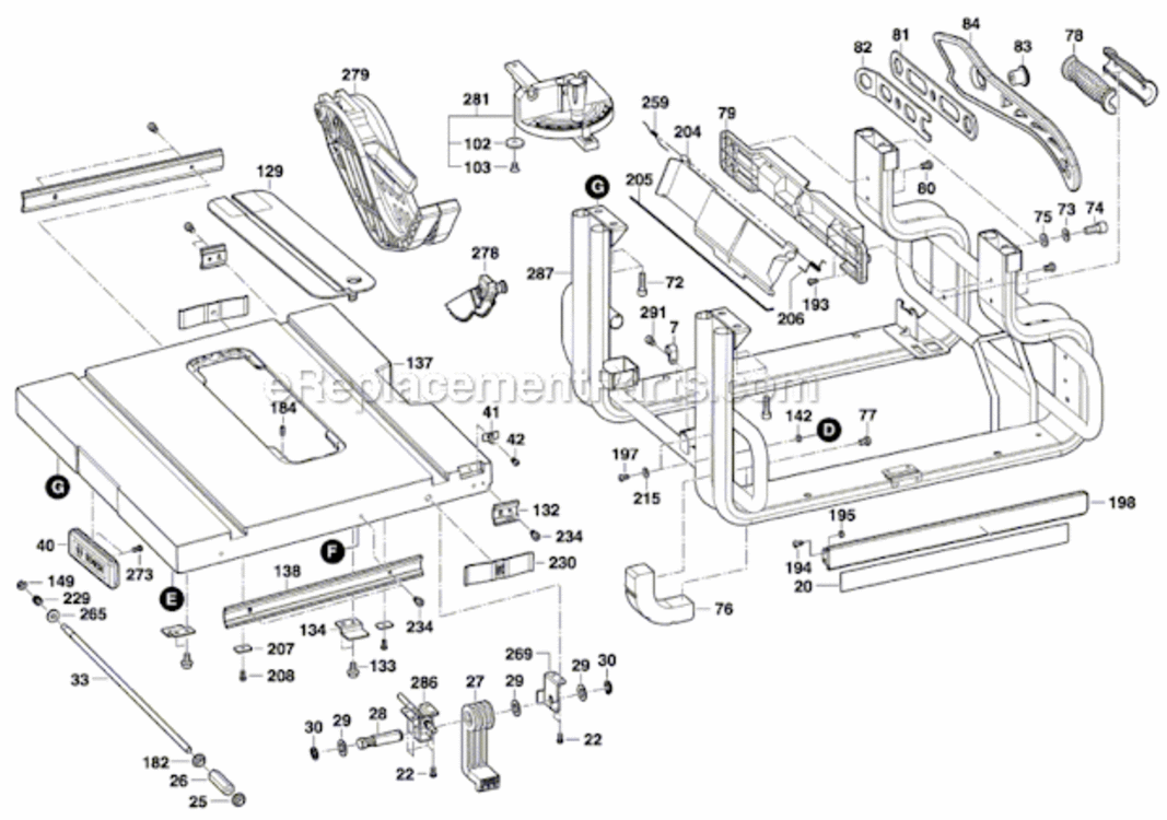 Page B Diagram and Parts List for GTS1031 3601M30510 Bosch Table Saw