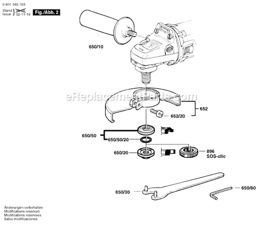 Page B Diagram and Parts List for GWS9-150C 0601345739 Bosch Angle Grinder