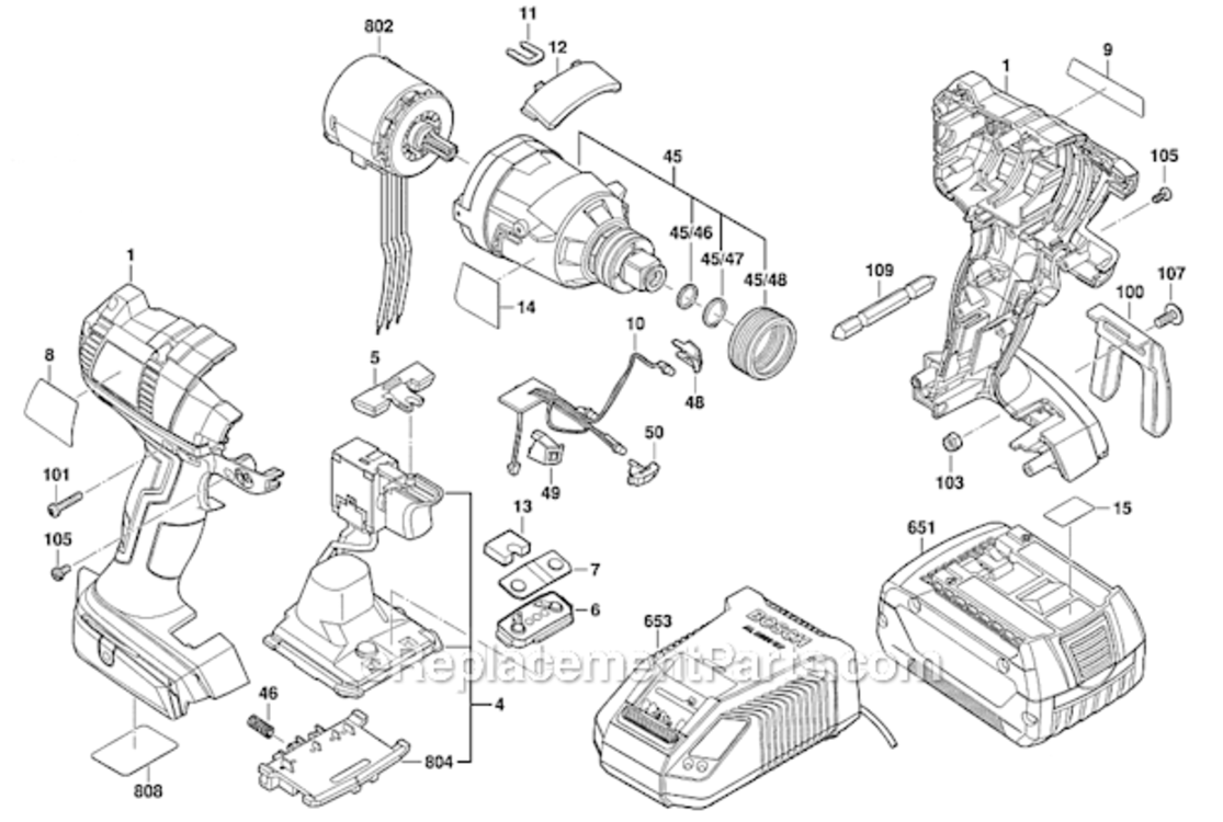 Page A Diagram and Parts List for IDH182BL  Bosch Impact Driver