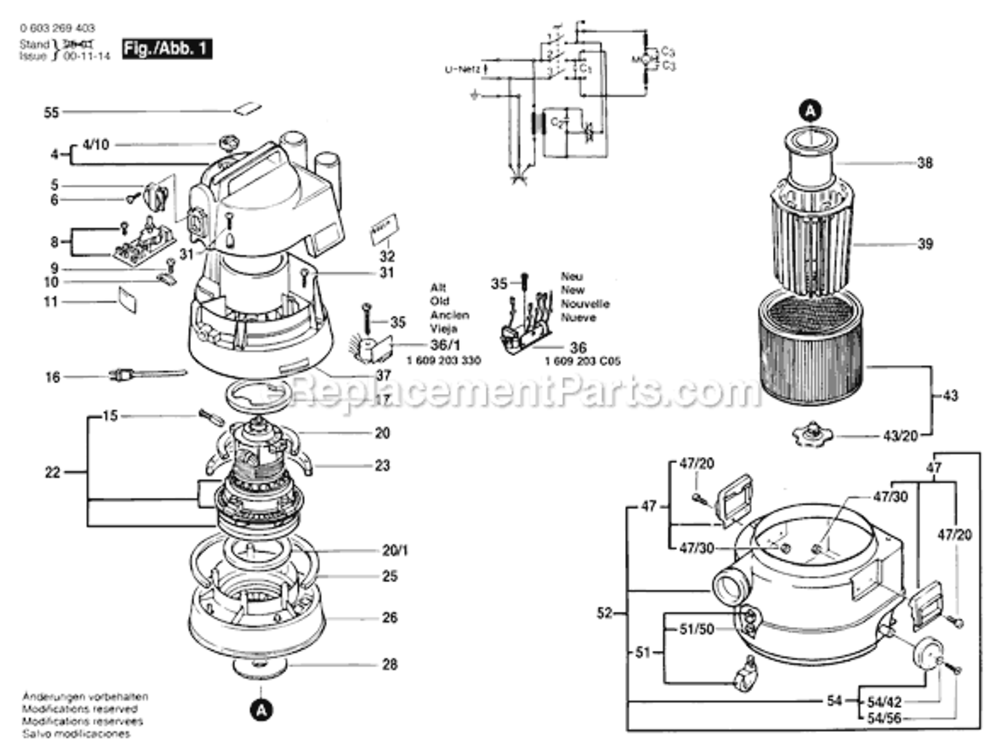Page A Diagram and Parts List for PAS1000F 0603269434 Bosch Leaf Blower / Vacuum
