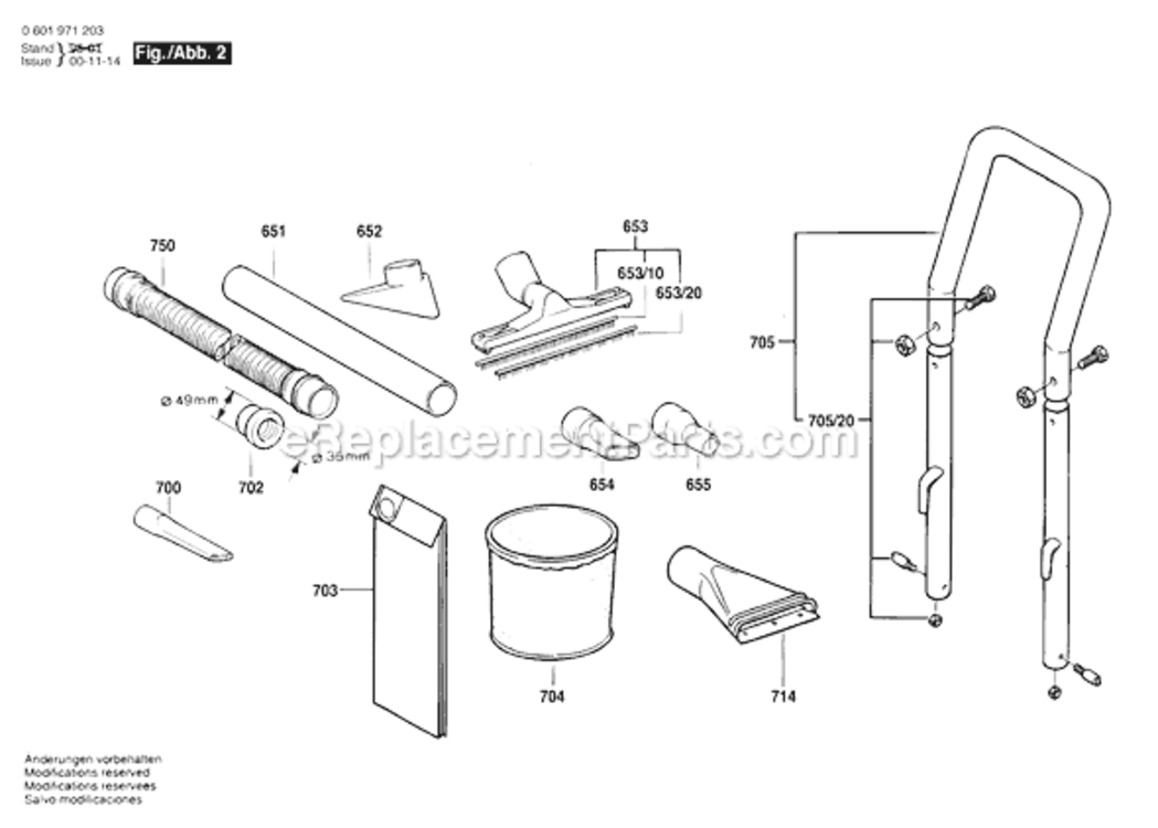 Page B Diagram and Parts List for PAS1000F 0603269434 Bosch Leaf Blower / Vacuum
