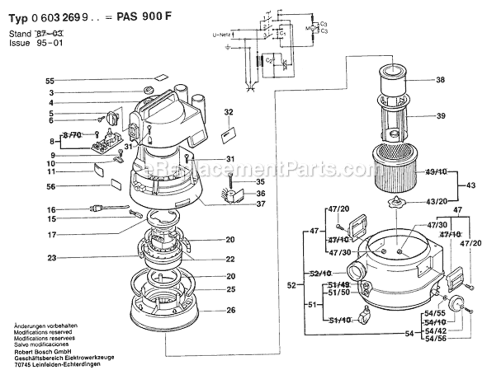 Page A Diagram and Parts List for PAS900F 0603269934 Bosch Leaf Blower / Vacuum