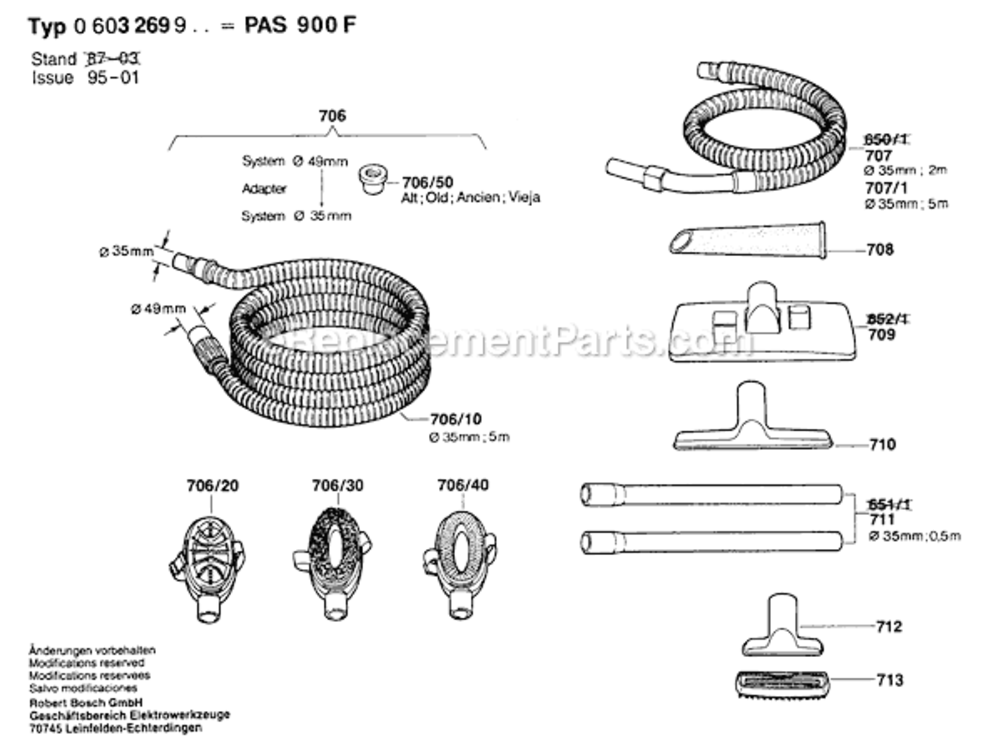 Page B Diagram and Parts List for PAS900F 0603269934 Bosch Leaf Blower / Vacuum