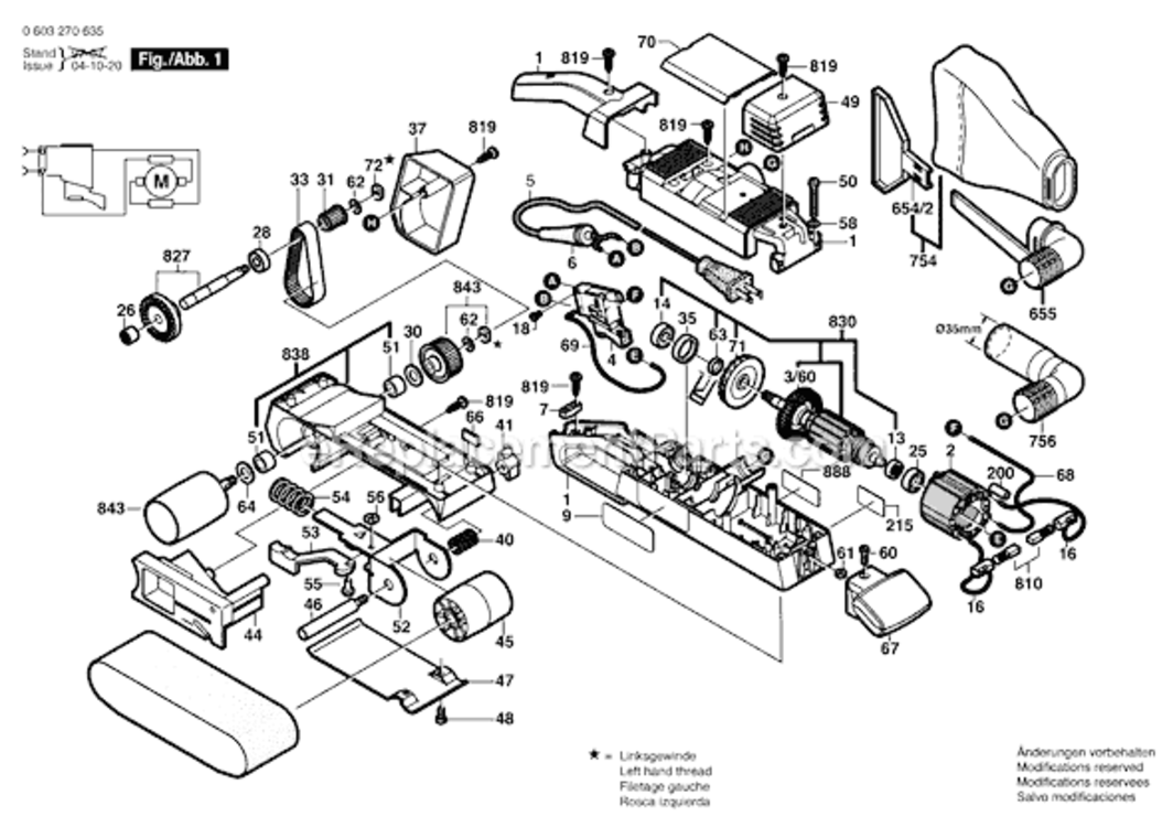 Page A Diagram and Parts List for PBS75AE 0603270635 Bosch Belt or Drum Sander