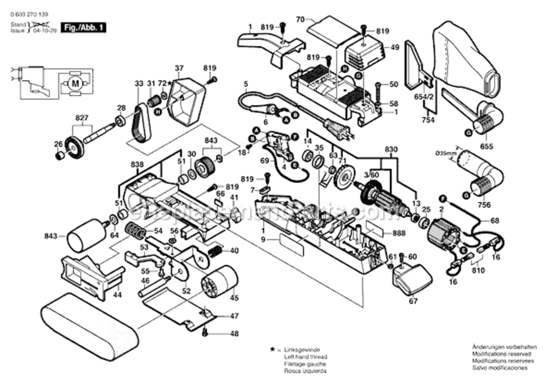 Page A Diagram and Parts List for PBS75A 0603270139 Bosch Belt or Drum Sander