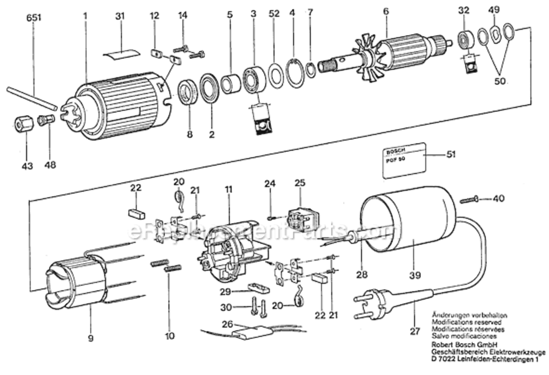 Page A Diagram and Parts List for POF50 0603261934 Bosch Router