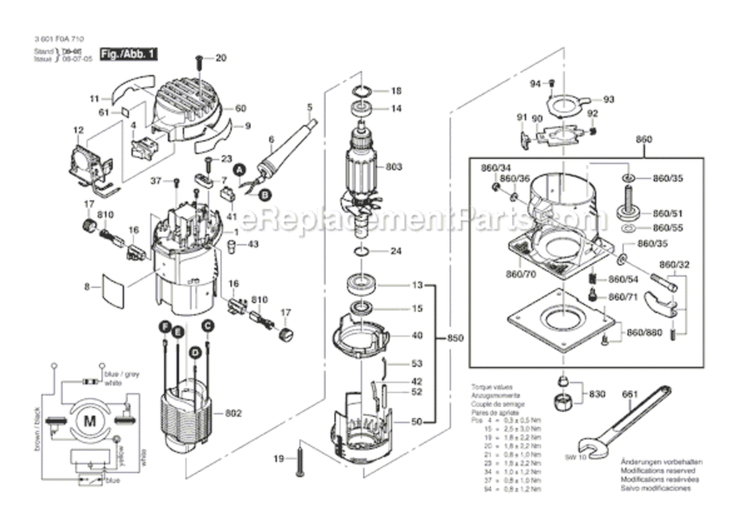 Page A Diagram and Parts List for PR20EVSK 3601F0A710 Bosch Router