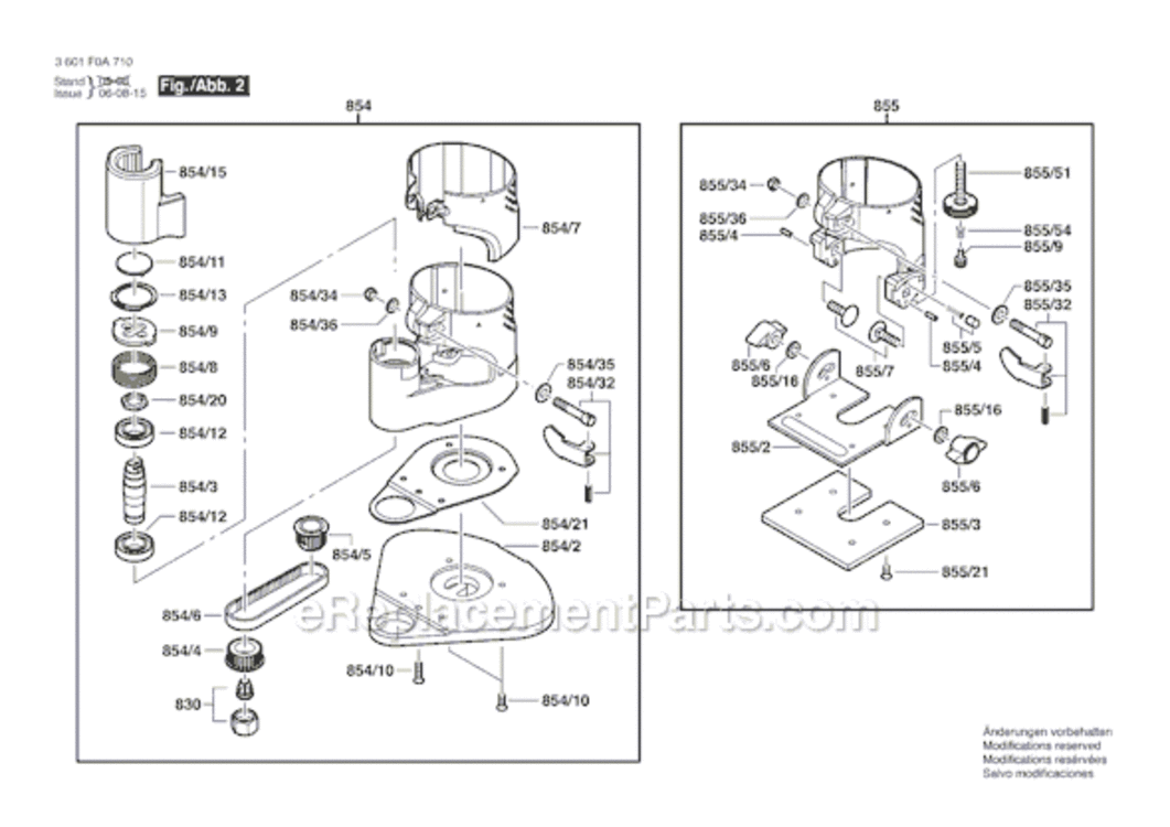 Page B Diagram and Parts List for PR20EVSK 3601F0A710 Bosch Router